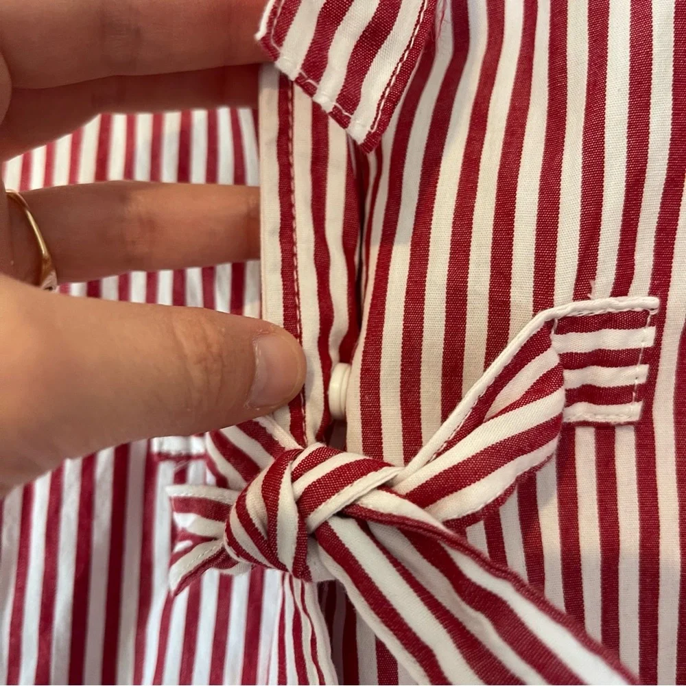 Velvet Heart Striped Top sz Medium Red White Bow Front Cropped Puff Sleeve - Picture 6 of 9
